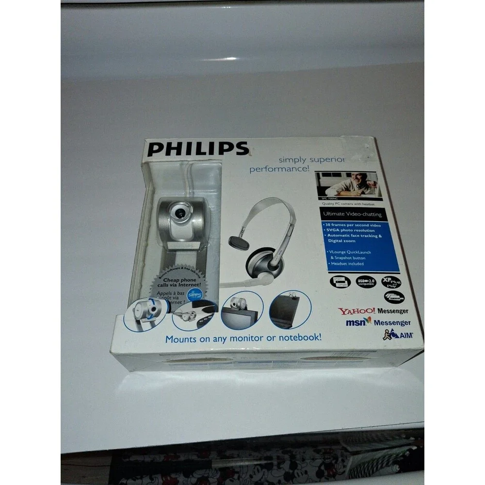 Philips SPC700NC USB Webcam New Sealed NOS Vintage PC Camera w/ Headset Mic